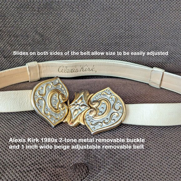 VTG 1980's Alexis Kirk 2-tone metal medallion design Buckle & 1" wide belt